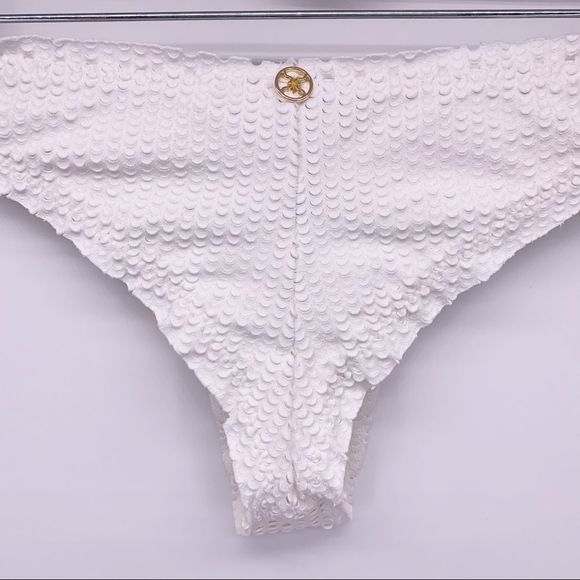 White Textured Low Rise Brazilian Bikini Bottoms - Picture 4 of 9